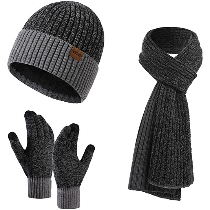 Men's Scarf and Beanie Hat Themal Gloves Set Men's Shoes & Accessories Gray - DailySale