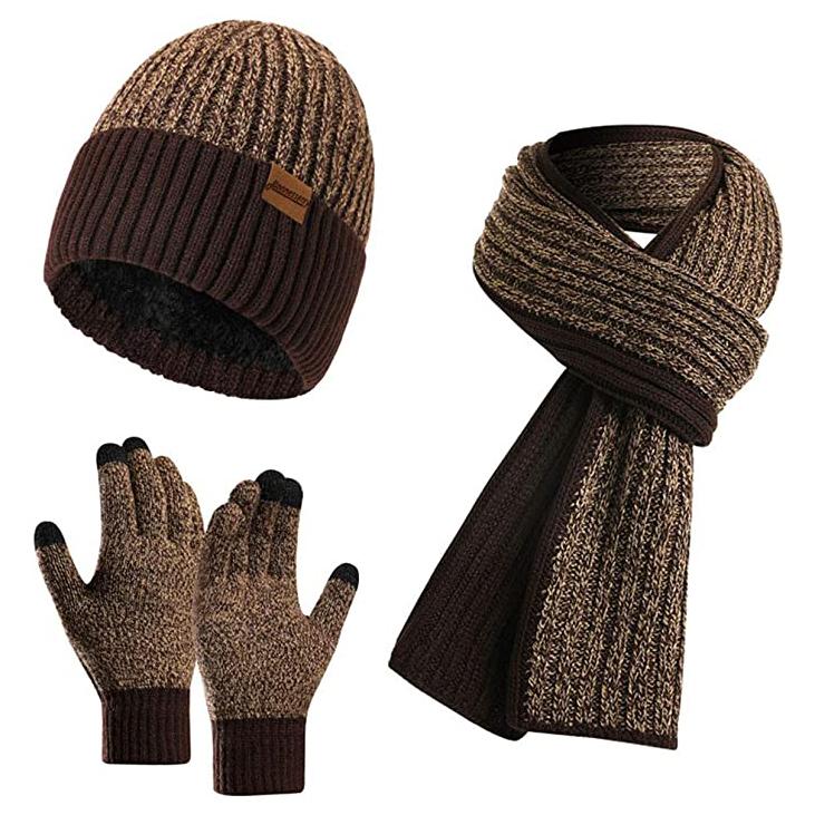 Men's Scarf and Beanie Hat Themal Gloves Set Men's Shoes & Accessories Khaki - DailySale