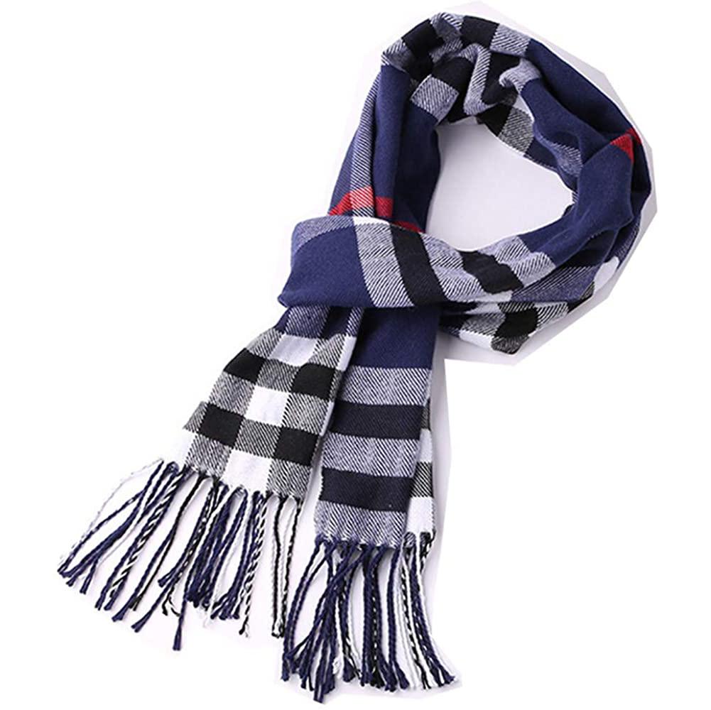 Men's Scarves Classic Arrival Winter Plaid Scarf Tassel Edge Men's Shoes & Accessories Navy - DailySale