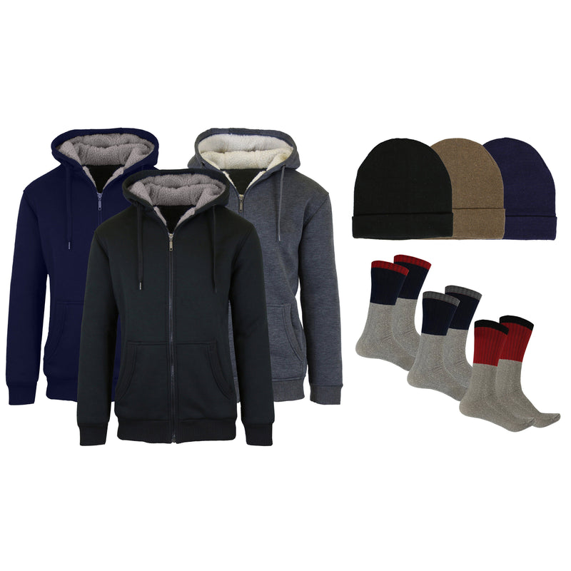Men's Sherpa Hoodie, Fleece Lined Hat and Thermal Socks Gift Set Men's Clothing - DailySale