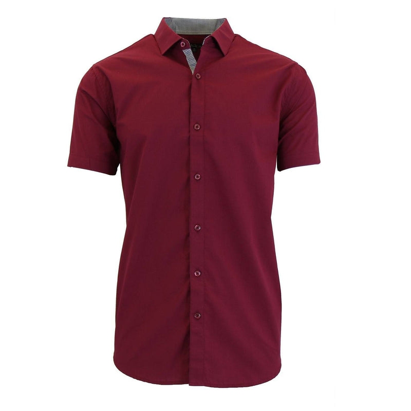 Mens Short Sleeve Dress Shirt Men's Apparel Maroon Burgundy Small - DailySale