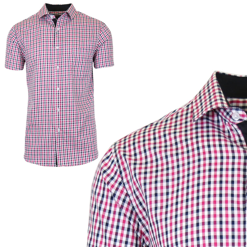 Men's Short Sleeve Slim-Fit Casual Dress Shirts Men's Apparel M Pink/Black - DailySale