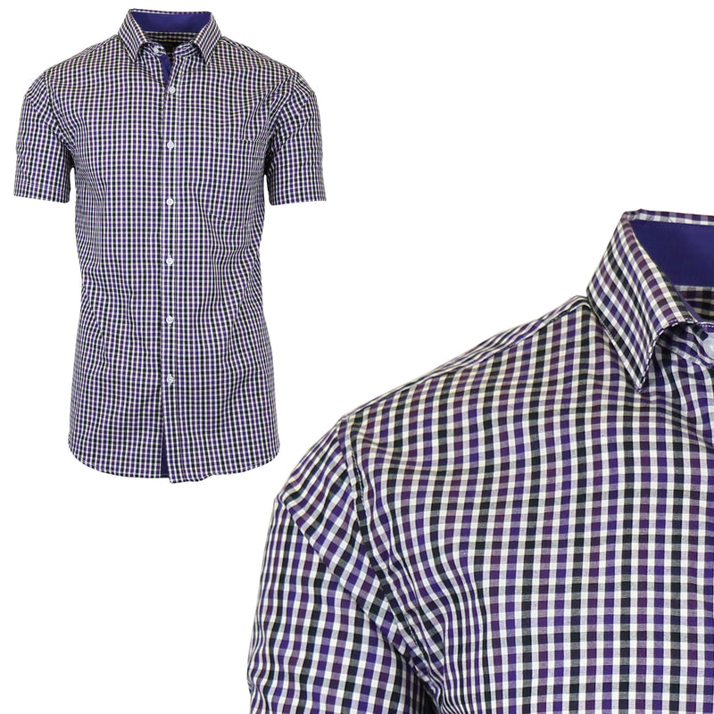 Men's Short Sleeve Slim-Fit Casual Dress Shirts Men's Apparel M Purple/Black - DailySale