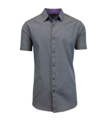 Men's Short-Sleeve Slim-Fit Shirt with Contrast Trim - Assorted Colors and Sizes Men's Apparel XXL Gray - DailySale
