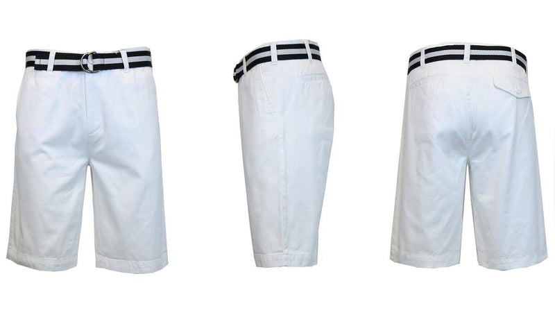 Men's Slim Fit Flat Front Belted Shorts - Assorted Colors and Sizes Men's Apparel 38 White - DailySale