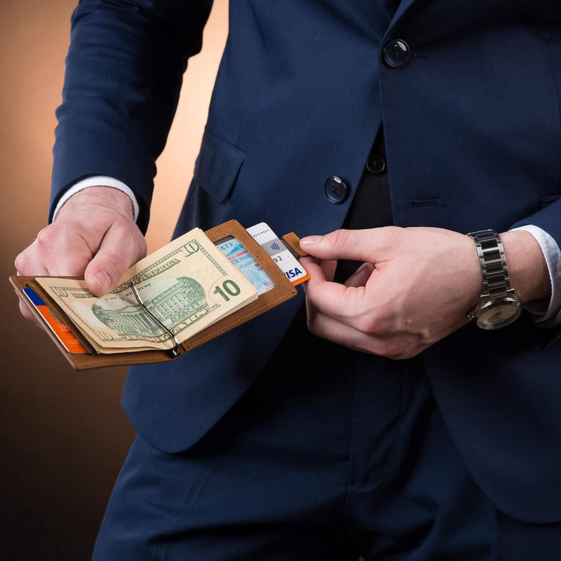 Men's Slim Leather Wallet with Money Clip Bifold Minimalist RFID Blocking Card Men's Accessories - DailySale