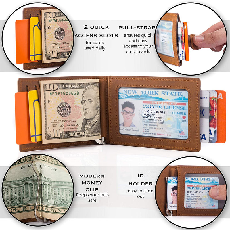 Men's Slim Leather Wallet with Money Clip Bifold Minimalist RFID Blocking Card Men's Accessories - DailySale