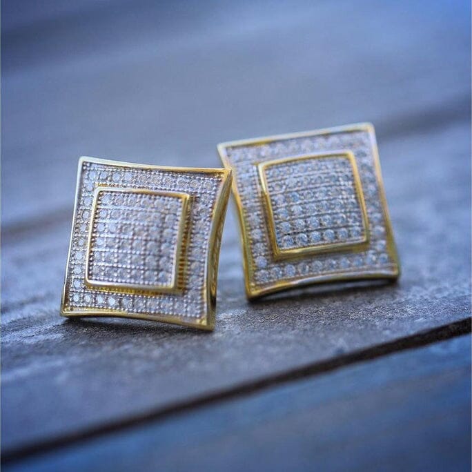 Men's Solid 14k Gold Large Square Lab Diamond Screw Back Earrings Earrings - DailySale
