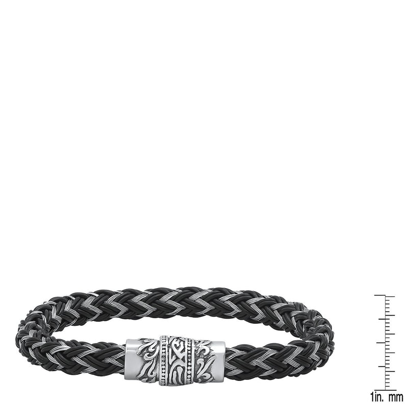 Men's Stainless Steel and Black Leather Braided Bracelet Men's Accessories - DailySale