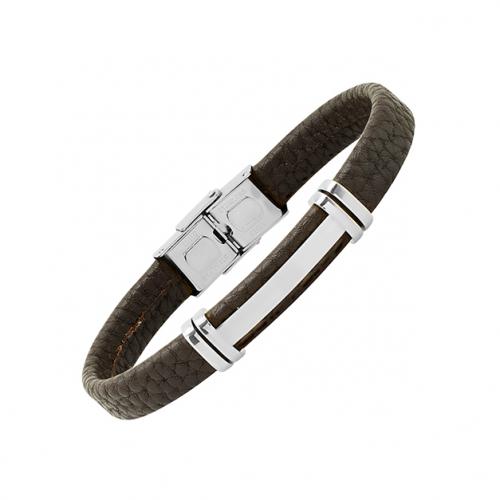 Men's Stainless Steel and Brown Leather ID Bracelet Men's Apparel - DailySale