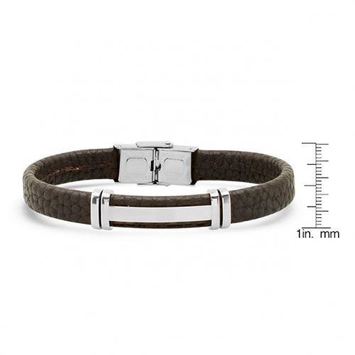Men's Stainless Steel and Brown Leather ID Bracelet Men's Apparel - DailySale