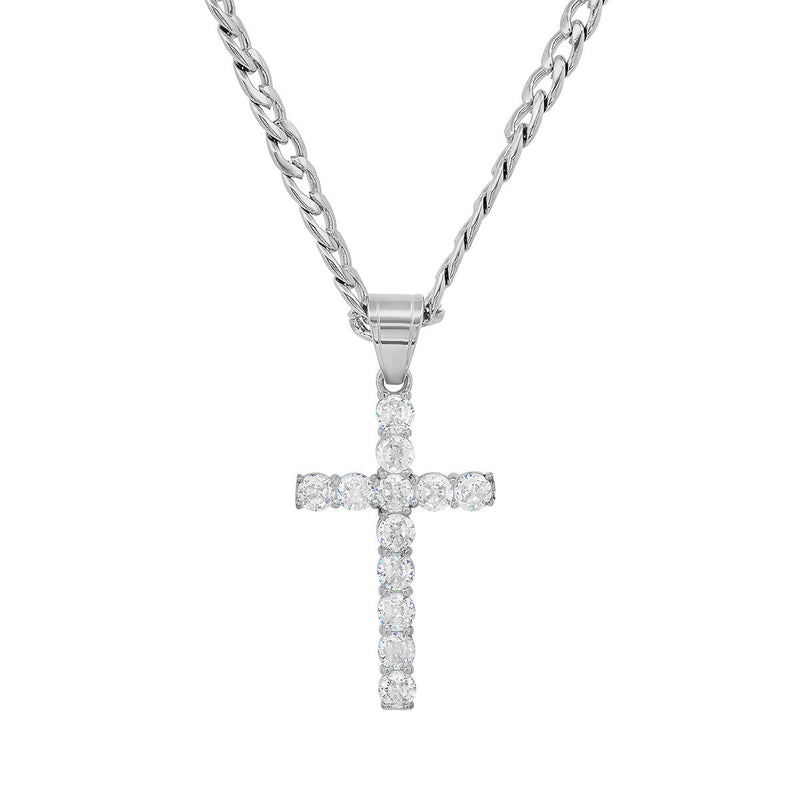 Men's Stainless Steel And Simulated Diamonds Cross Pendant