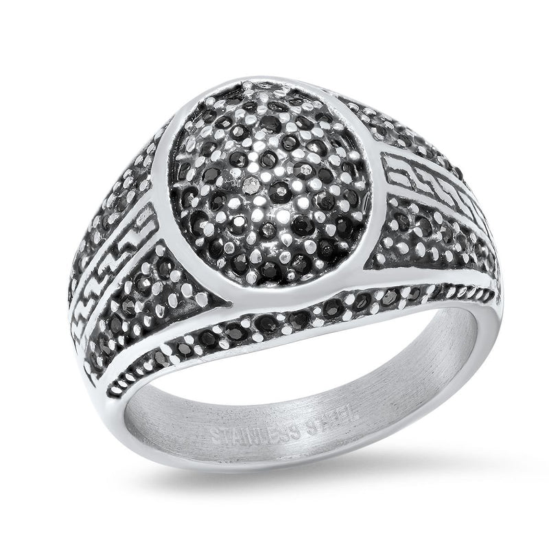 Men's Stainless Steel Black IP and Gray CZ Ring Rings - DailySale