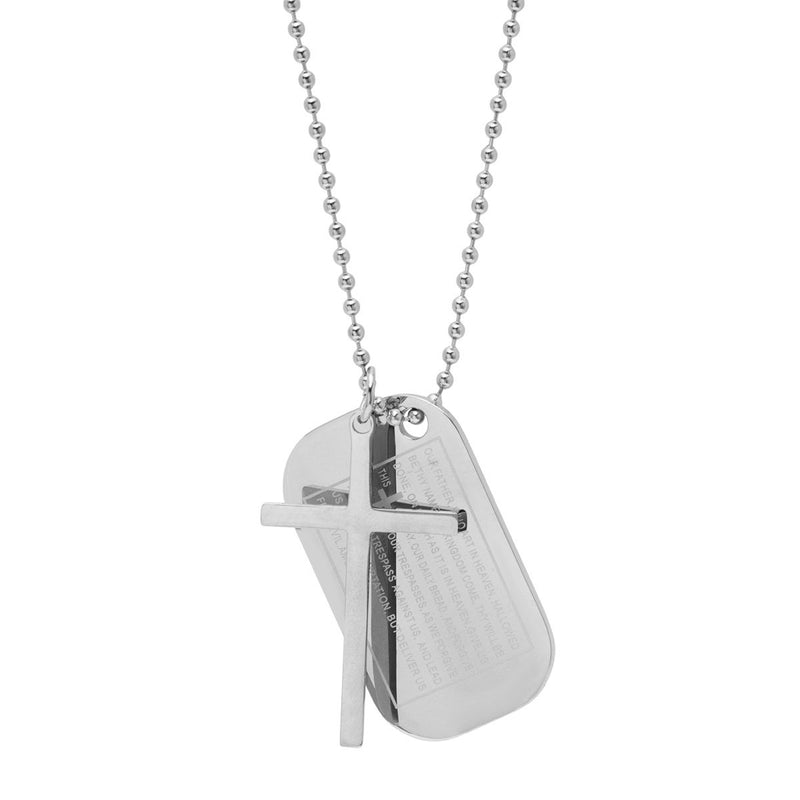 Men's Stainless Steel Cross and Our Father Prayer Dog Tag Pendants on Ball Chain Necklaces - DailySale