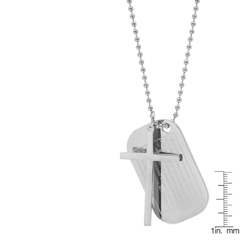 Men's Stainless Steel Cross and Our Father Prayer Dog Tag Pendants on Ball Chain Necklaces - DailySale