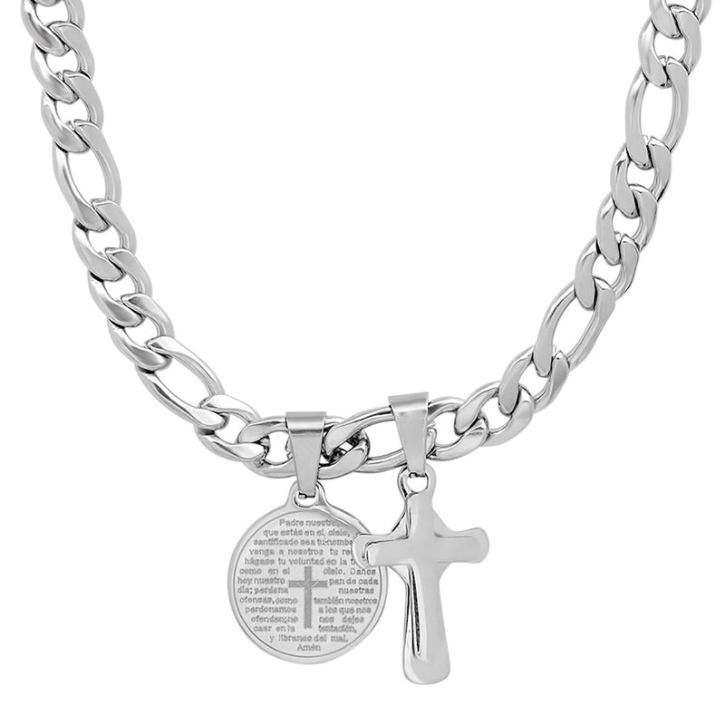 Men's Stainless Steel Cross and Our Father Prayer Round Pendant Necklaces - DailySale