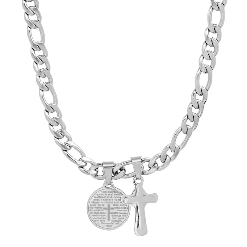 Men's Stainless Steel Cross and Our Father Prayer Round Pendant Necklaces - DailySale