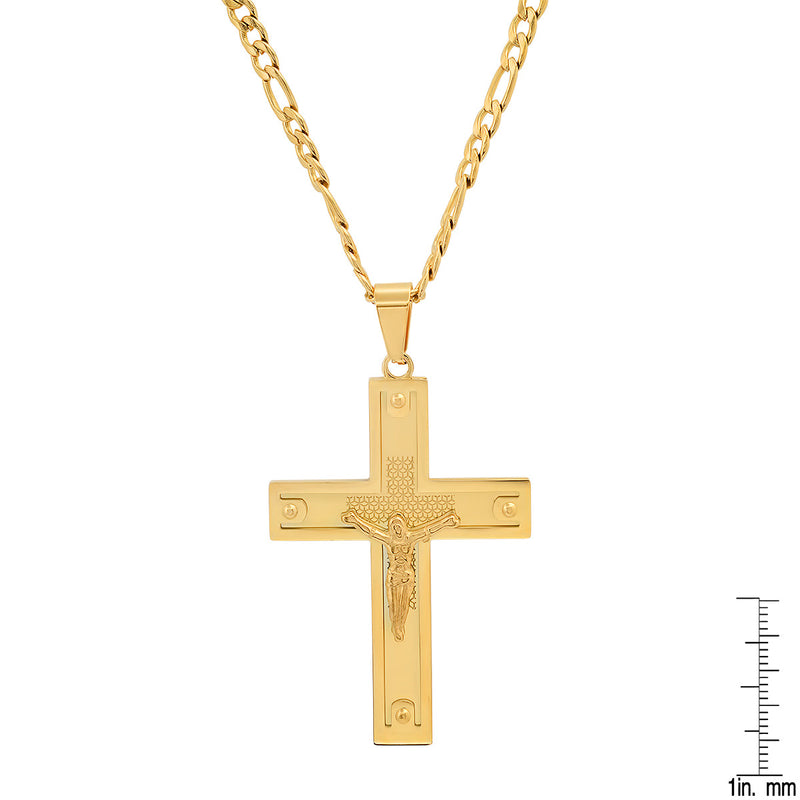 Men's Stainless Steel Crucifix Pendant with Studs