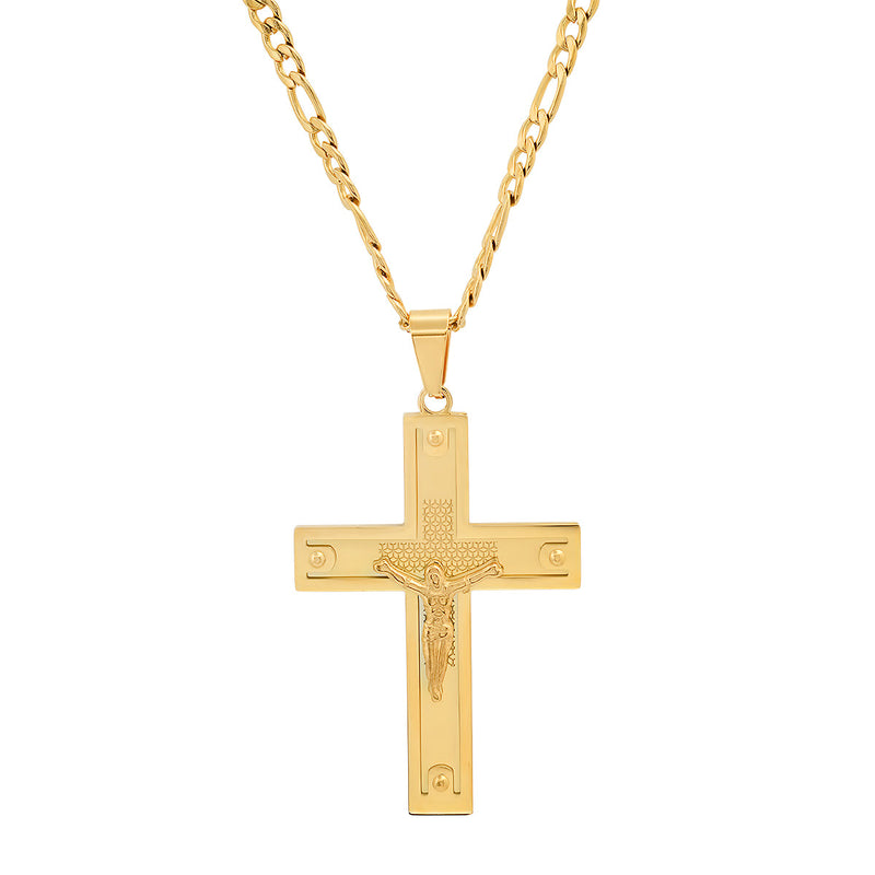Men's Stainless Steel Crucifix Pendant with Studs