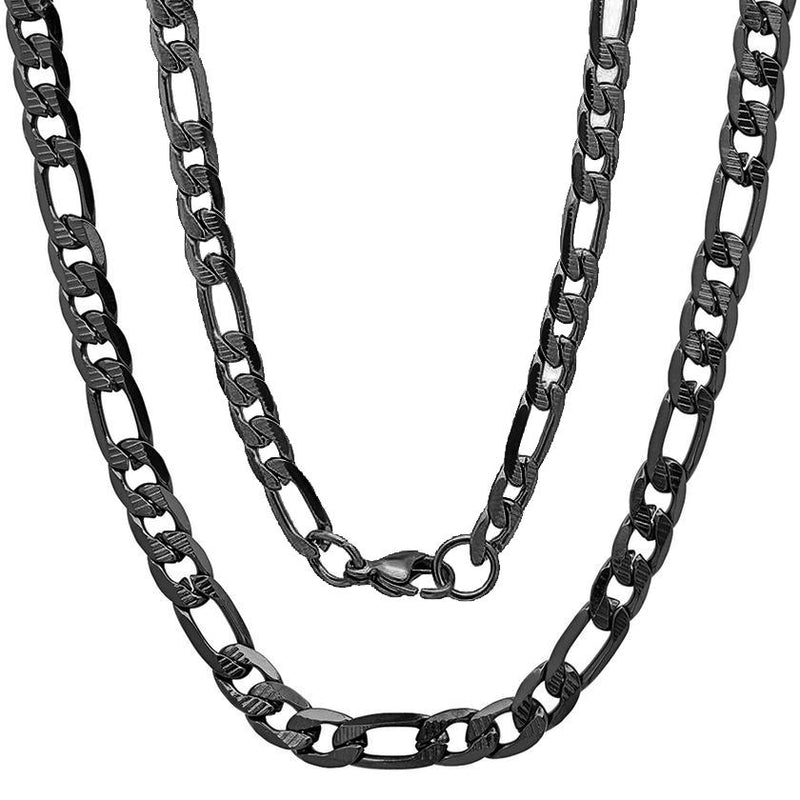 Men's Stainless Steel Diamond Cut Figaro Necklace by Steeltime Jewelry Black - DailySale