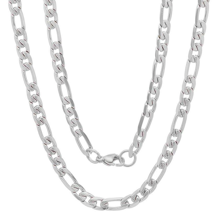 Men's Stainless Steel Diamond Cut Figaro Necklace by Steeltime Jewelry Silver - DailySale