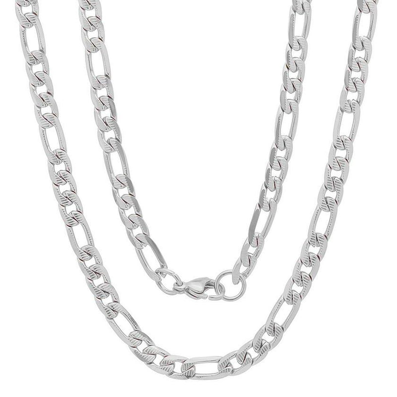 Men's Stainless Steel Diamond Cut Figaro Necklace by Steeltime Jewelry Silver - DailySale