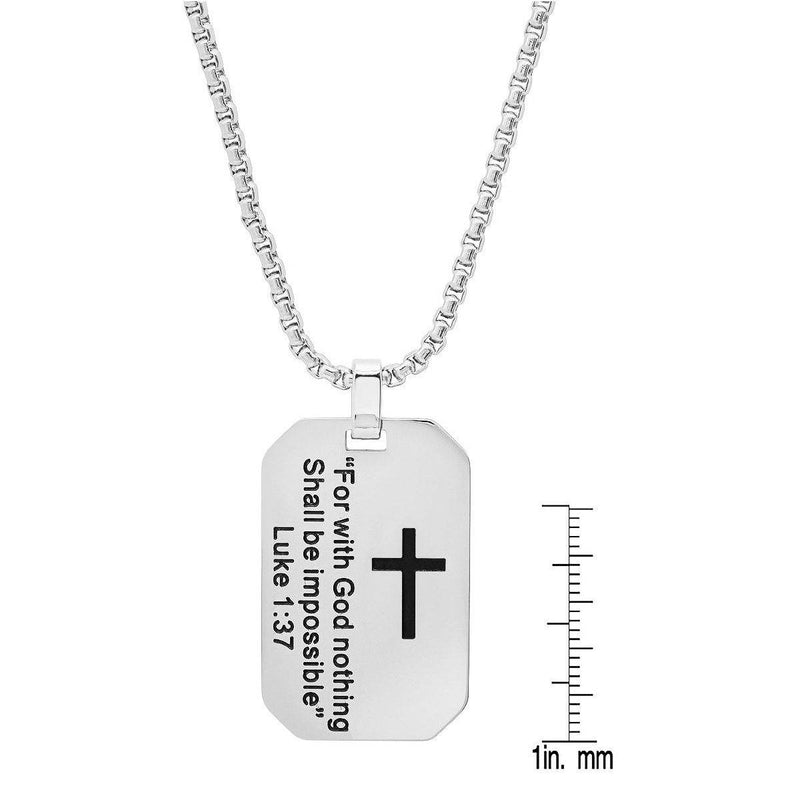 Men's Stainless Steel "For with God nothing Shall be Impossible" Dog Tag Pendant