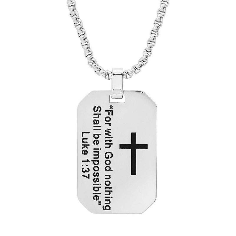 Men's Stainless Steel "For with God nothing Shall be Impossible" Dog Tag Pendant