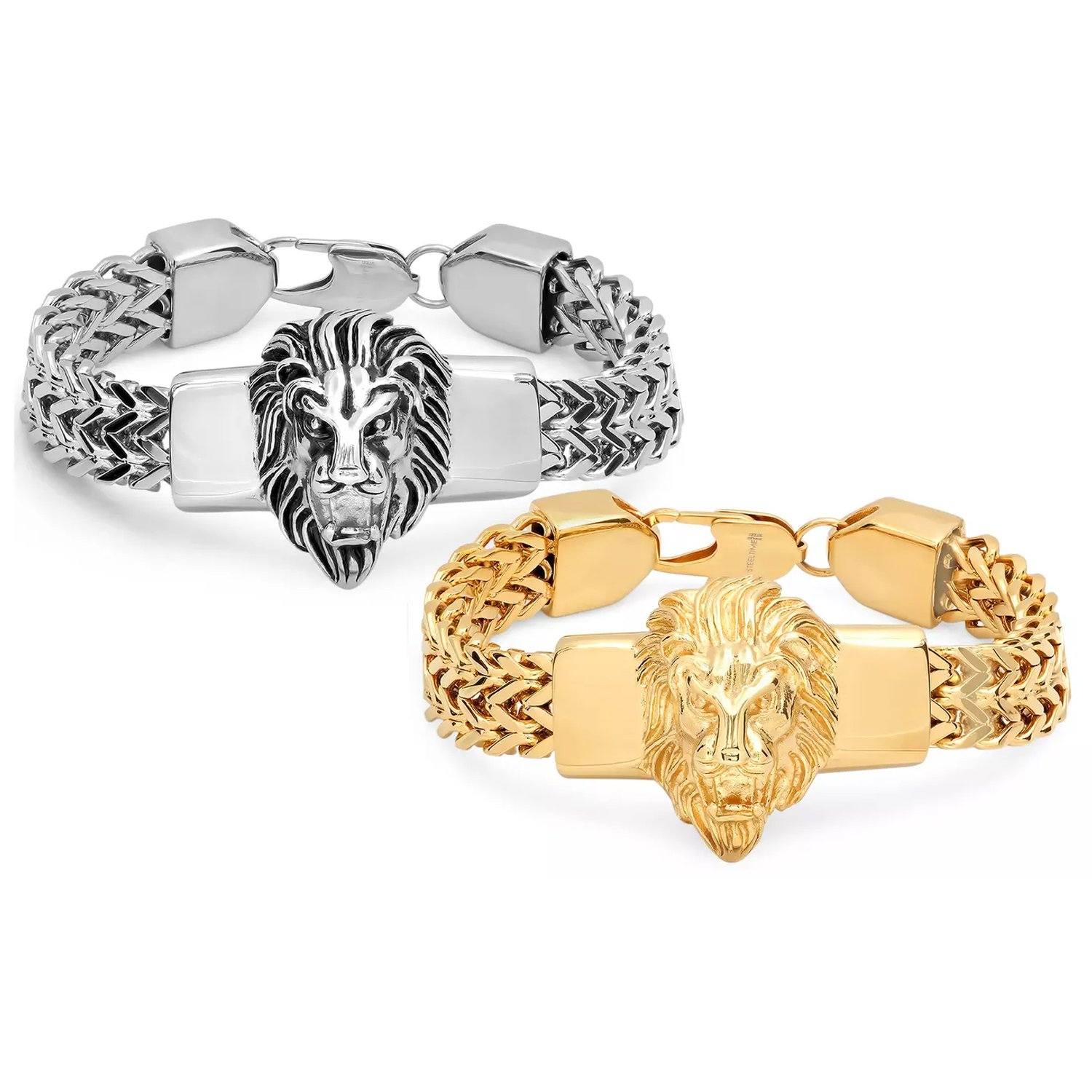 Men's Stainless Steel Lion Head Box Chain Bracelet Bracelets - DailySale