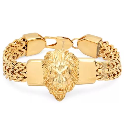 Men's Stainless Steel Lion Head Box Chain Bracelet Bracelets Gold - DailySale