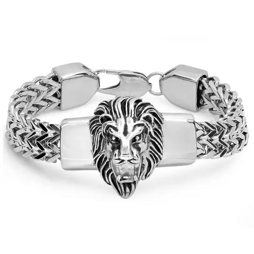 Men's Stainless Steel Lion Head Box Chain Bracelet Bracelets Silver - DailySale