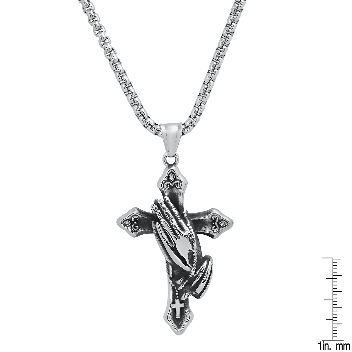 Men's Stainless Steel Oxidized Prayer Hand and Cross Pendant Necklaces - DailySale