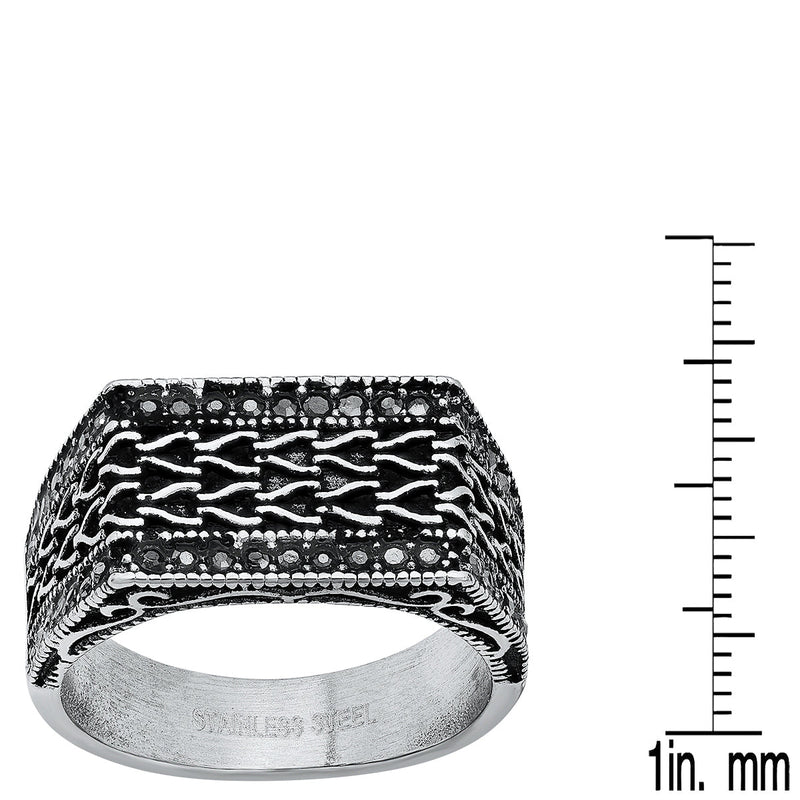 Men's Stainless Steel Simulated Black Diamonds Rectangle Ring Rings - DailySale