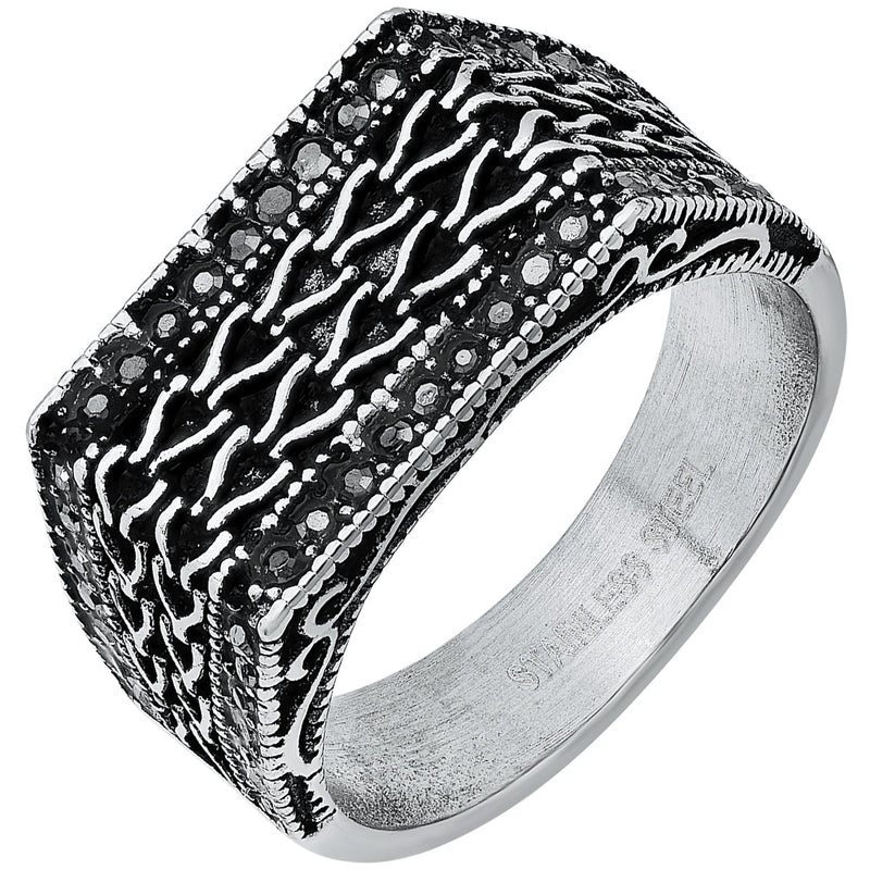 Men's Stainless Steel Simulated Black Diamonds Rectangle Ring Rings - DailySale