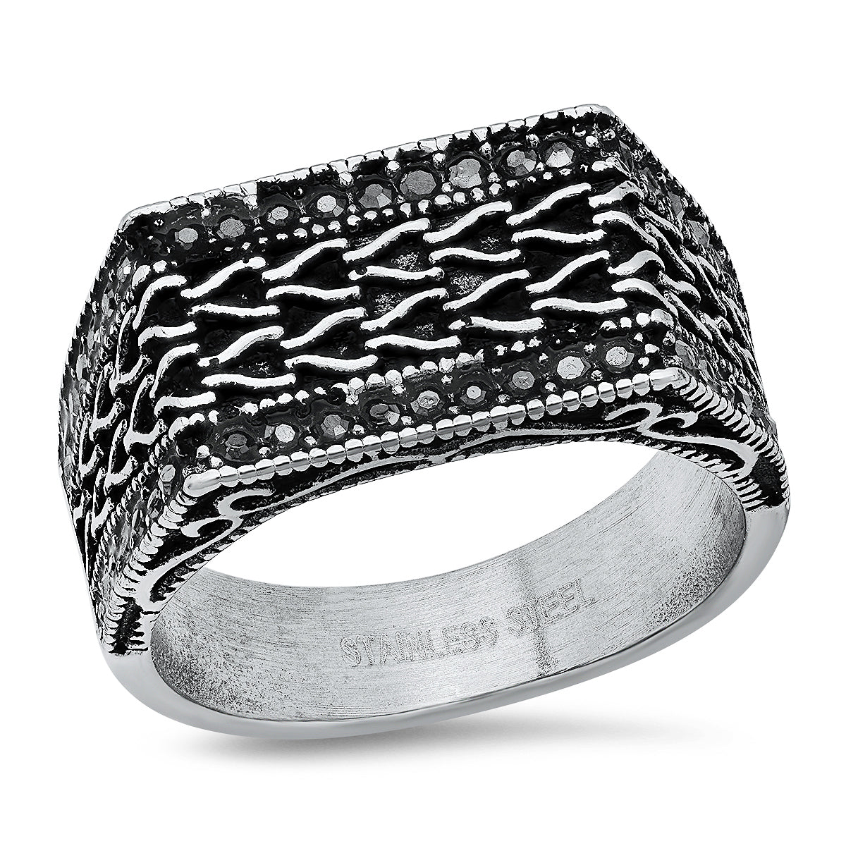 Men's Stainless Steel Simulated Black Diamonds Rectangle Ring Rings - DailySale