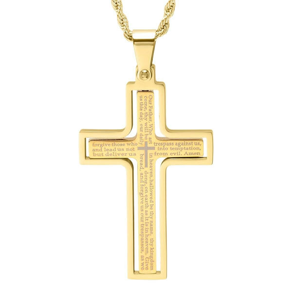 Men's Stainless Steel The Lord's Prayer Rotating Cross Pendant Necklace Necklaces - DailySale