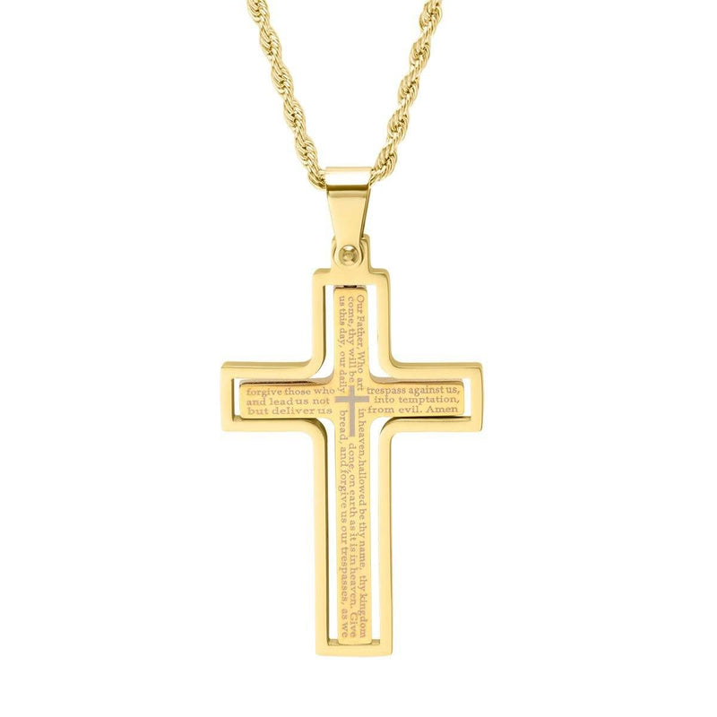 Men's Stainless Steel The Lord's Prayer Rotating Cross Pendant Necklace Necklaces - DailySale