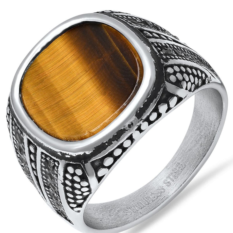 Men's Stainless Steel Tiger Eye and Gray CZ Ring Rings - DailySale