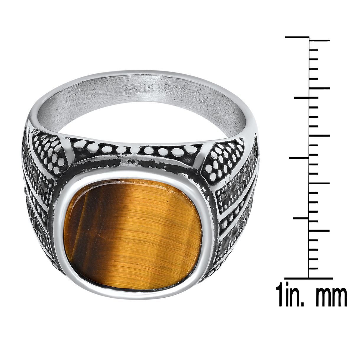 Men's Stainless Steel Tiger Eye and Gray CZ Ring Rings - DailySale