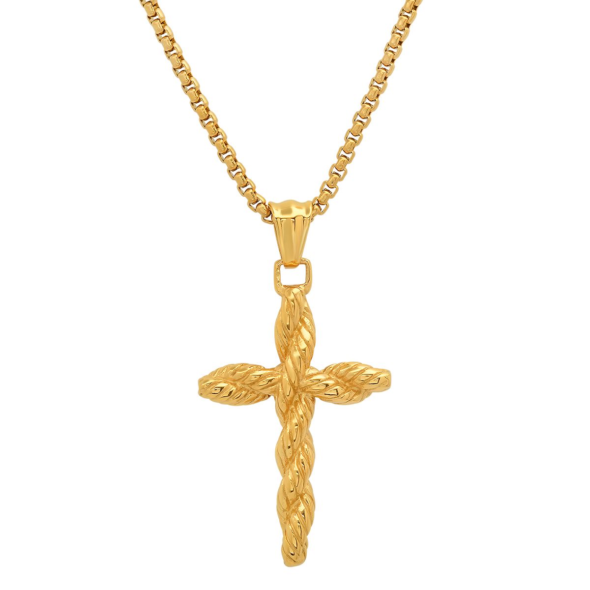 Men's Stainless Steel Twisted Rope Cross Pendant shown in gold against a white background, available at Dailysale