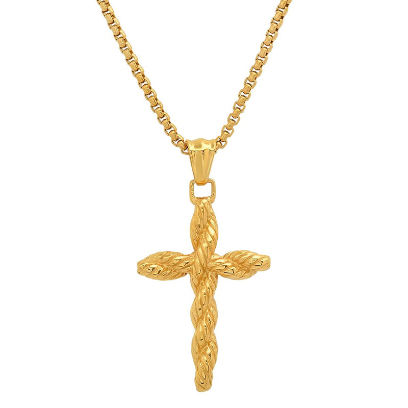 Men's Stainless Steel Twisted Rope Cross Pendant Necklaces Gold - DailySale
