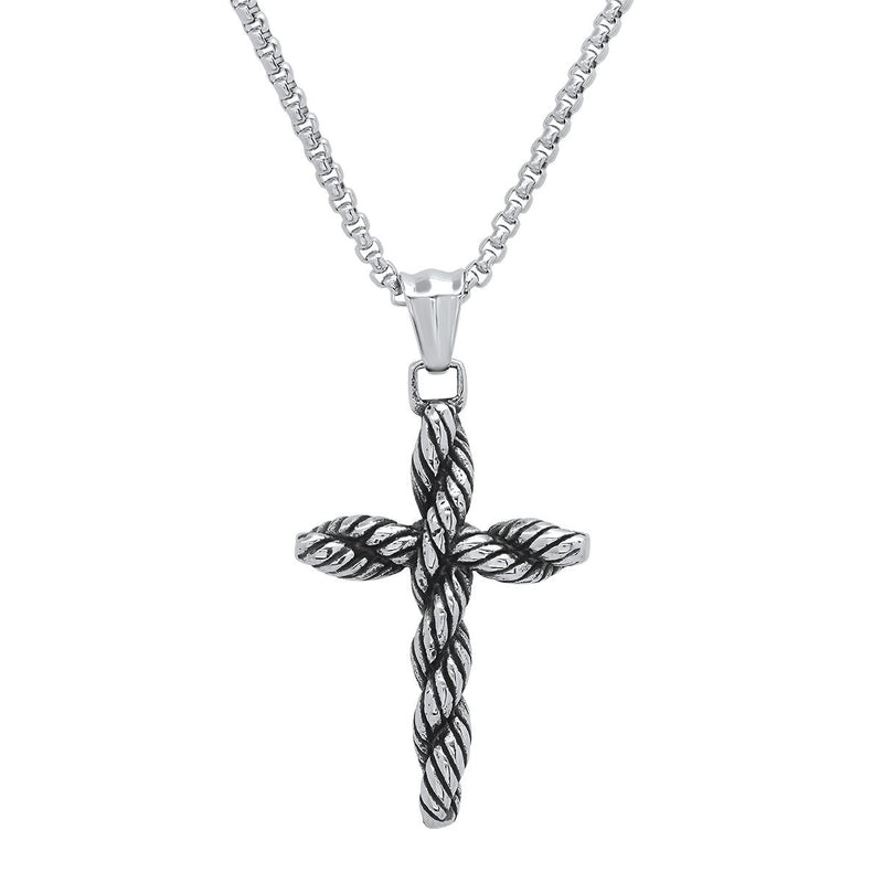 Men's Stainless Steel Twisted Rope Cross Pendant Necklaces Silver - DailySale
