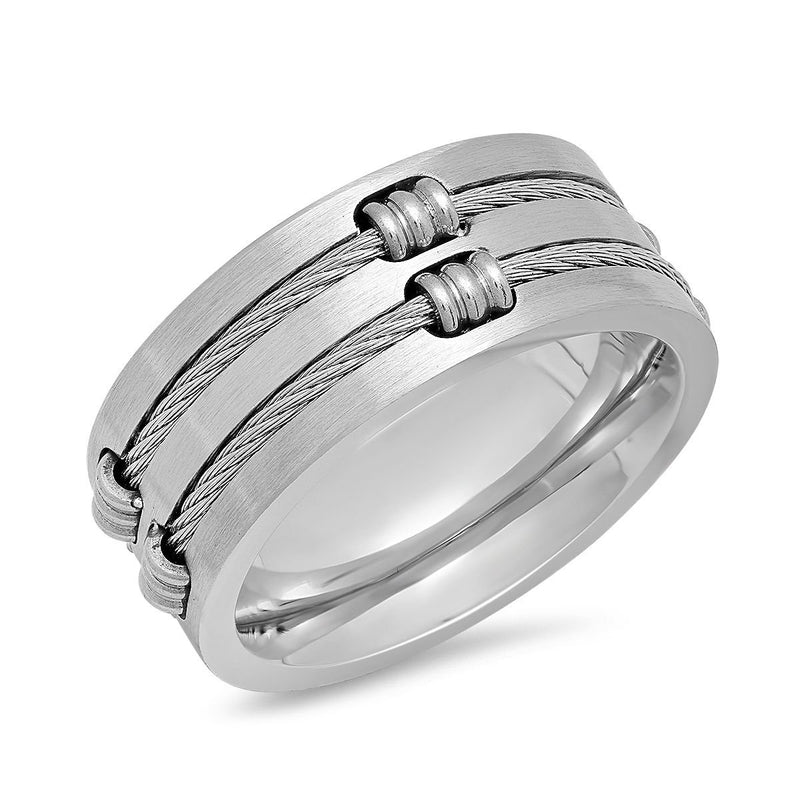 Men's Stainless Steel Wire Inlay Ring Rings 9 - DailySale