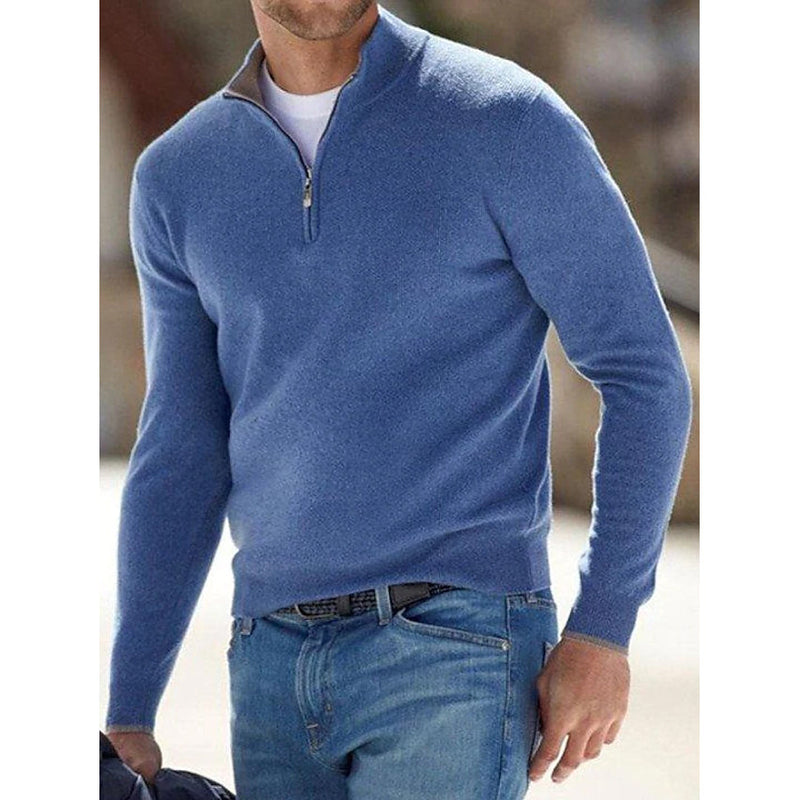 Men's Sweater Jumper Pullover Ribbed Knit Cropped Zipper Knitted Solid Color Men's Tops Blue S - DailySale