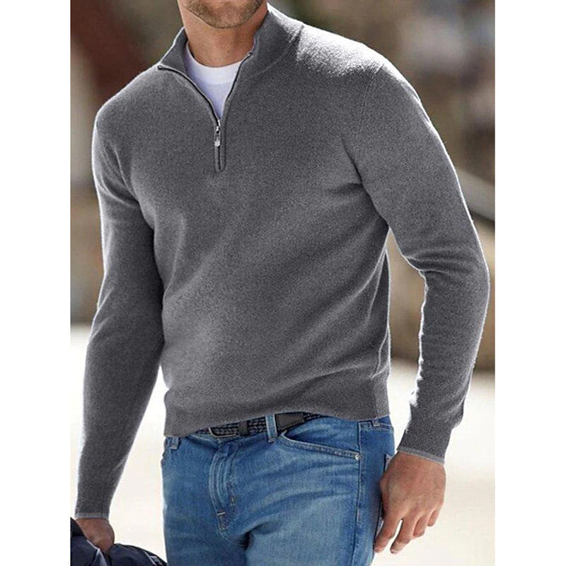 Men's Sweater Jumper Pullover Ribbed Knit Cropped Zipper Knitted Solid Color Men's Tops Gray S - DailySale