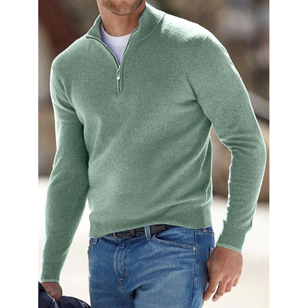 Men's Sweater Jumper Pullover Ribbed Knit Cropped Zipper Knitted Solid Color Men's Tops Green S - DailySale