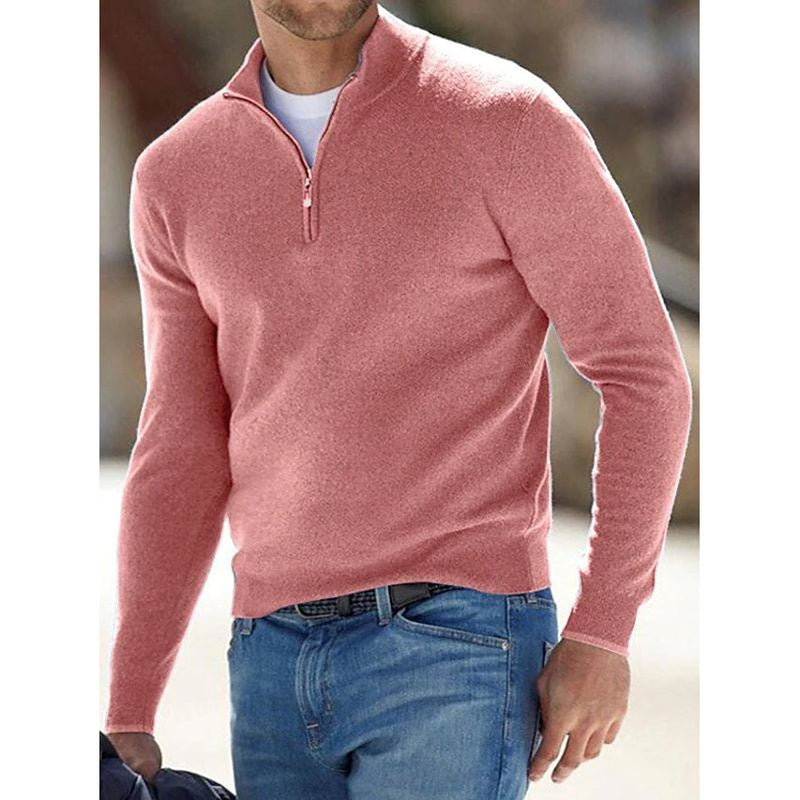 Men's Sweater Jumper Pullover Ribbed Knit Cropped Zipper Knitted Solid Color Men's Tops Pink S - DailySale