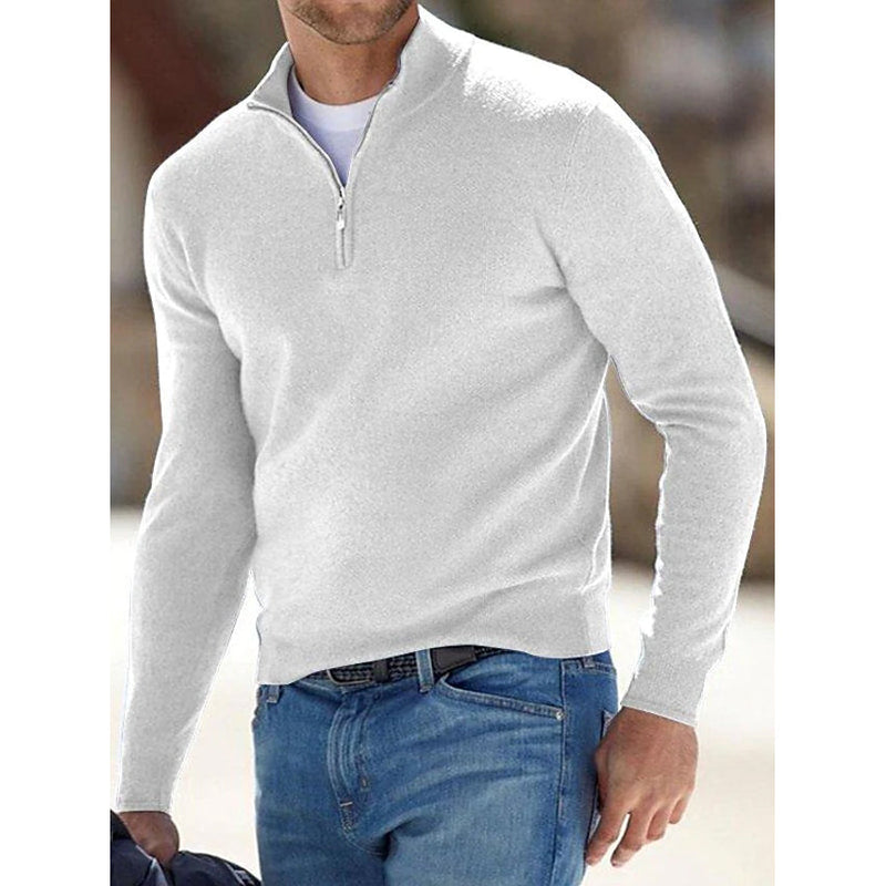 Men's Sweater Jumper Pullover Ribbed Knit Cropped Zipper Knitted Solid Color Men's Tops White S - DailySale