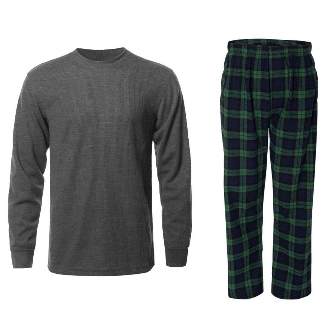 Men's Thermal Crew Neck and Fleece Plaid Pants Bundle Men's Tops - DailySale