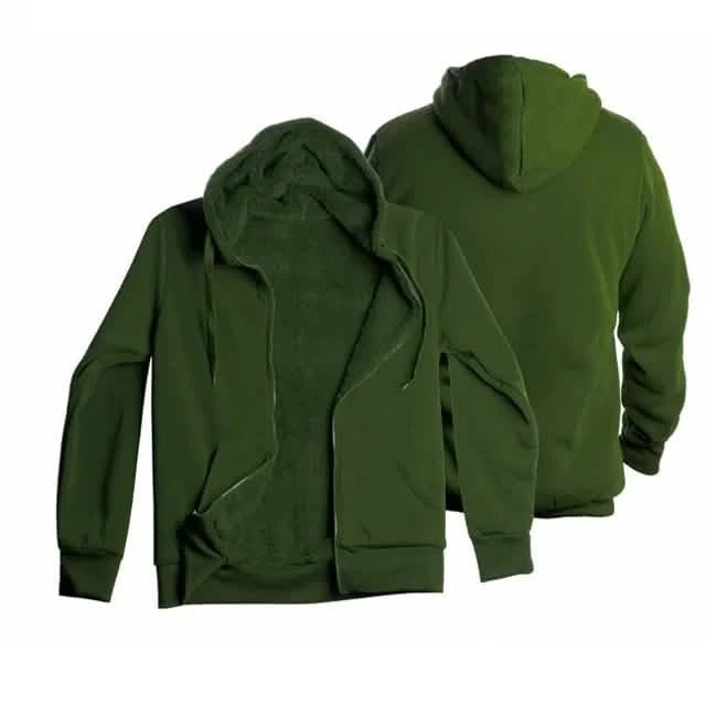 Front and back view of Men's Thick Sherpa Lined Fleece Hoodie (Big & Tall Sizes Available) shown in olive